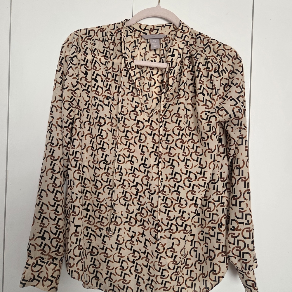 H&M Beige and Black Patterned Blouse
